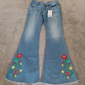 PYLO Flower Flare Jeans Folk Art NWT